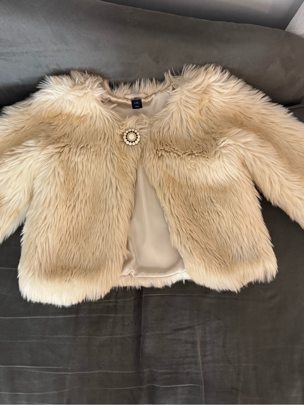 GAP Cream Faux Fur Dress Jacket with Decorative Brooch